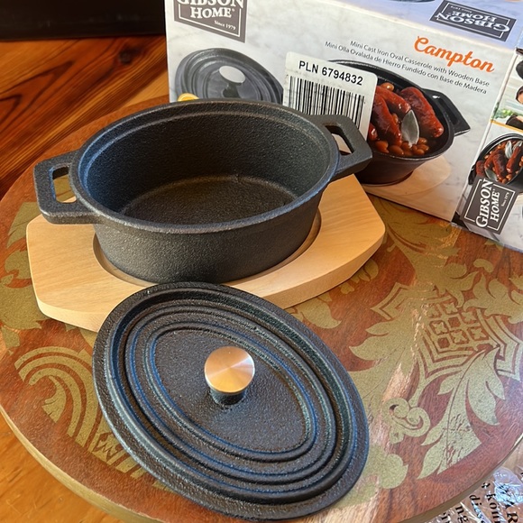 Gibson Home Campton 3 piece Mini Cast Iron Oval Casserole with Wooden Base - NIB - Picture 11 of 16